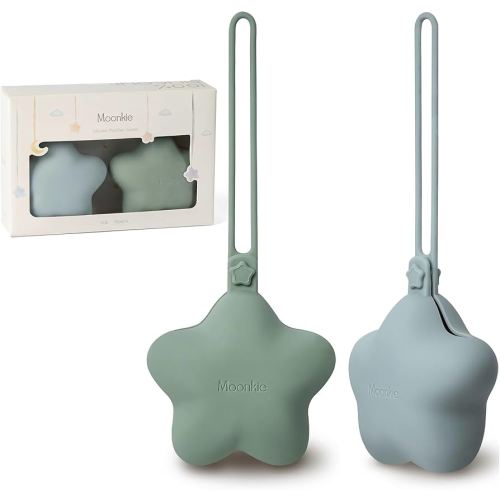 Moonkie Silicone Pacifier Holder Case, Cute Portable Pacifier Storage Case, 2 Pack
