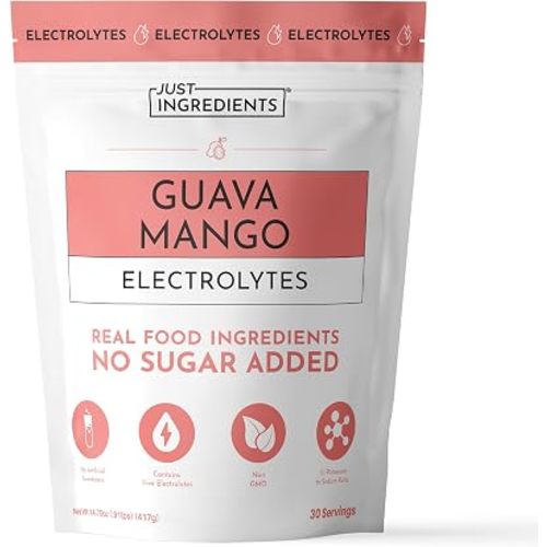 JUST INGREDIENTS Guava Mango Electrolytes - 30-Serving Hydration Drink Mix with Coconut Water, Sea Salt & Trace Minerals - Supports Hydration & Recovery, No Sugar Added