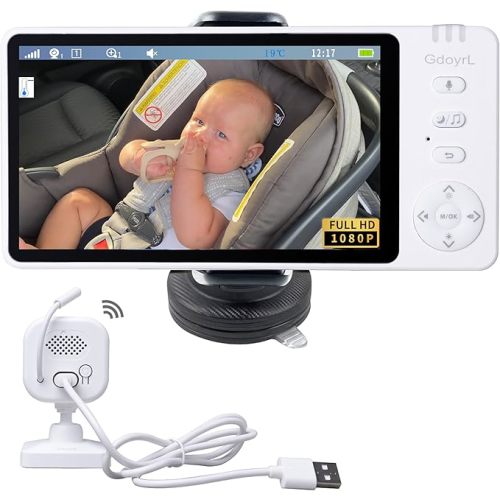Wireless Baby Car Camera with 5-inch HD 1080P IPS, USB-Powered 360° Rotating Rear Seat Monitor (1000 ft)Auto/Manual Night Vision & VOX Mode, HD Display for Car Backseat Home Baby Pet (White B)