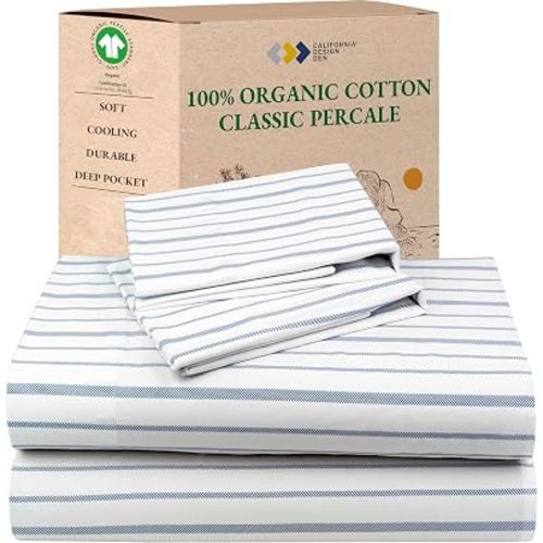 California Design Den 100% Organic Cotton Full Bed Sheets Set, 4 Pc Set