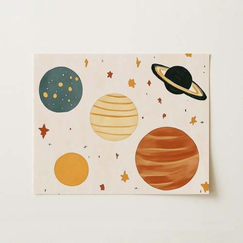 Planets Nursery Print – Cute Space Wall Art for Boys, Space Nursery Decor