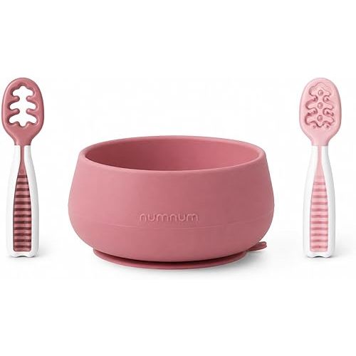 NumNum Baby Suction Bowl & Spoons Set 4+ Mo, Mauve