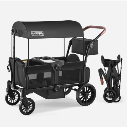 HARPPA Rori | All-Terrain Wagon Stroller for 2 with Canopy – Foldable 2-Seat Wagon for Beach, Park & Camping Adventures