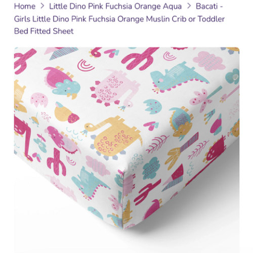 Girls Little Dino Pink Fuchsia Orange Muslin Crib or Toddler Bed Fitted Sheet – Bacati
