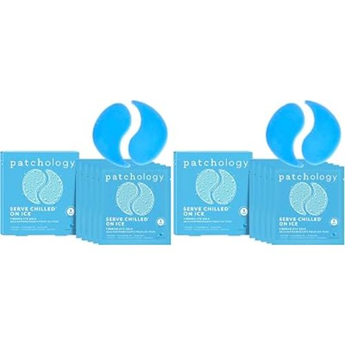 Patchology Iced Cooling Under Eye Mask Patches with Peptides, Cloudberry Oil and Bakuchiol. Cool eye gels to firm skin and soothe, reduce fine lines and under eye bags 5 Pair (Pack of 2)