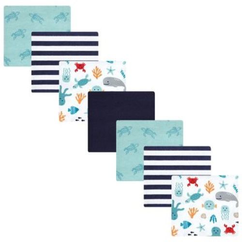 Hudson Baby Infant Boy Cotton Flannel Receiving Blankets Bundle, Sea Characters, One Size