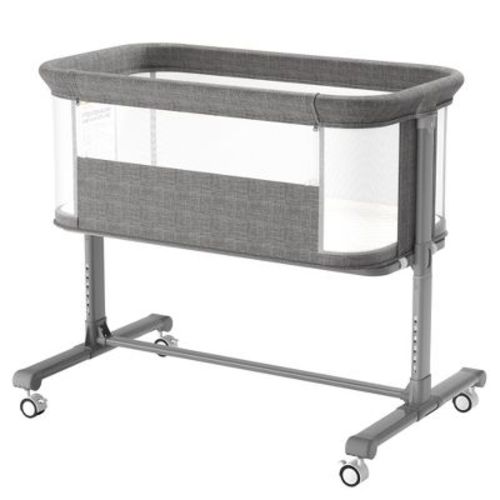 Kinder King Portable Baby Bassinet with Wheels, All-Mesh Bedside Sleeper, Newborn Crib with Removable Soft Mattress, Gray