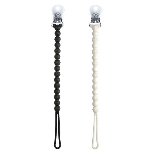 RaZbaby RaZzies Silicone Pacifier Holder (2-Pack) Universal & Lightweight for Most Pacifiers & Teethers | Black/White