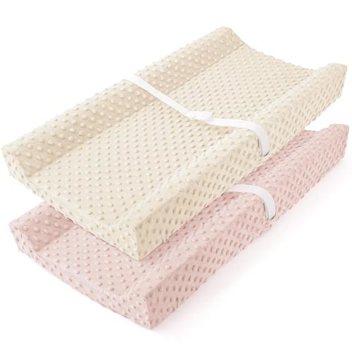Susurration Changing Pad Covers 2Pack Minky Dots Plush Diaper Change Table Covers 33x17x7in Ultra Soft Changing Pad Sheets for Unisex Baby Girls Boys (Pink&Cream)