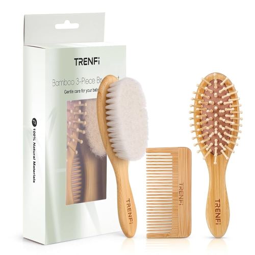 Bamboo Baby Hair Brush Set | Ultra-Soft Goat Bristles to Soothe Newborn Cradle Cap | A Cherished Baby Registry & Shower Keepsake Gift