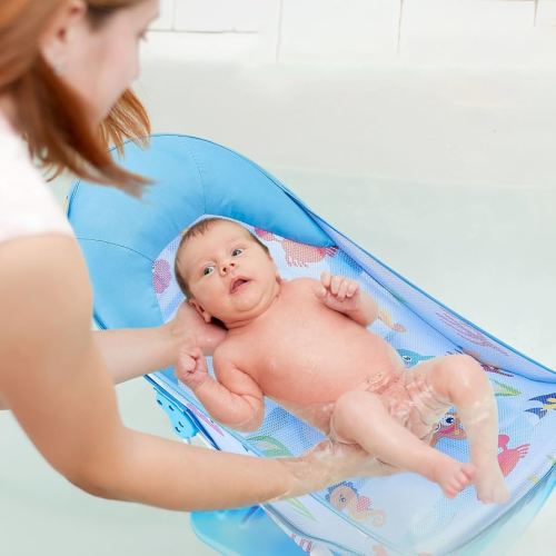 Baby Bath Seat 3 -in- 1 Foldable Sitting or Lying Baby Bath Support Anti-Slip with Adjustable 3 Reclining Positions Bath Lounger for Newborn Use in The Bathtub or Sink (Blue, 60cm*33cm*35cm)