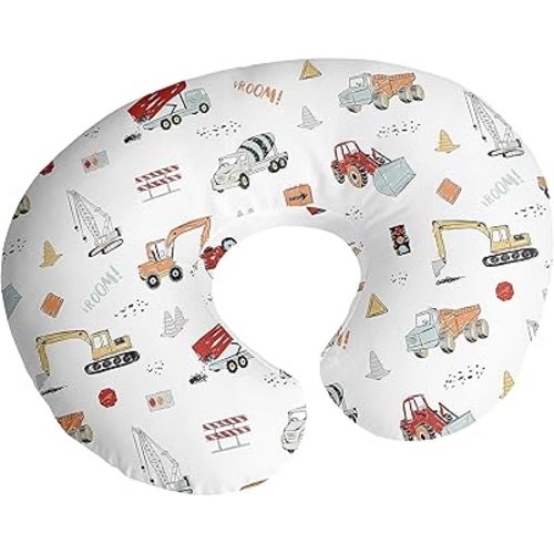 Sweet Jojo Designs Construction Truck Nursing Pillow Cover Breastfeeding Pillowcase for Newborn Infant Bottle or Breast Feeding (Pillow NOT Included) - Grey Yellow Orange Red and Blue Transportation
