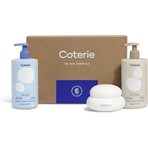 Coterie The Skin Essentials Baby Gift Set | 16.2 oz Shampoo + Body Wash, 16.2 oz Face + Body Lotion, 4.7oz Diaper + Dry Skin Balm | Fragrance Free, Safe for Sensitive Skin, Hypoallergenic, Eczema Safe