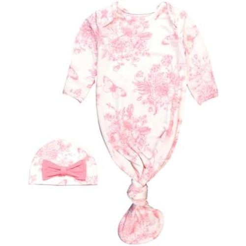RuffleButts Newborn Baby Girls Ruffle Knotted Sleep Gown & Hat Set