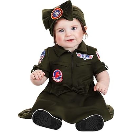 Girl's Infant Flight Suit Costume Dress | Top Gun Inspired Pilot Outfit for Halloween, Parties, & Imaginative Play