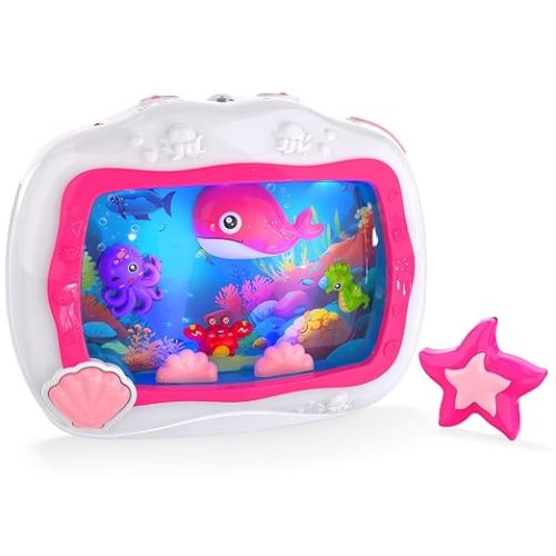 Baby Aquarium Toy, Sleep Soother Musical Infant Toys, Tummy Time Toys & Crib Toy, Sea Animal Sensory Dream Soother for Newborn 0-6 Months, with Light & Soothing Sound for Crib & Car Seat Travel (Pink)
