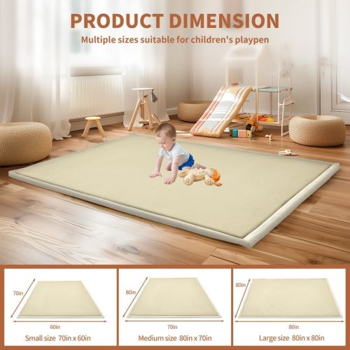 Baby Play Mat, Memory Foam Rug, Large Padded Crawling Mat for Toddlers - Beige