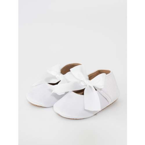 Velvet Ribbon Bow Baby Shoe White