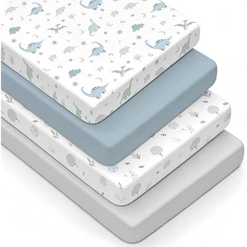4-Pack Baby Crib Sheets for Boys Girls - Ultra Soft & Skin-Friendly Fitted Crib Sheet for Standard Crib and Toddler Mattress (Teal)