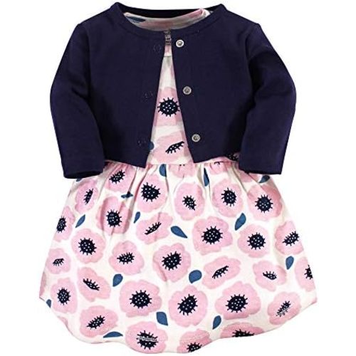 Touched by Nature Infant Toddler Girls Organic Cotton Dress and Cardigan, Rainbows Sunshine