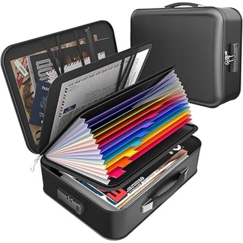 Hard Case Fireproof Document Box, Important File Organizer with Lock Waterproof Zipper, Portable Home Office Travel Storage Accordion Folder for Letter A4 Laptop Files