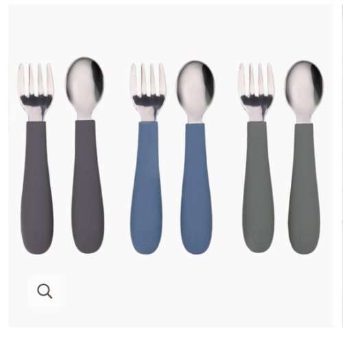 WeeSprout | Stainless Steel & Silicone Toddler Utensils with Silicone Lid | Set of 6 | 3 Forks + 3 Spoons