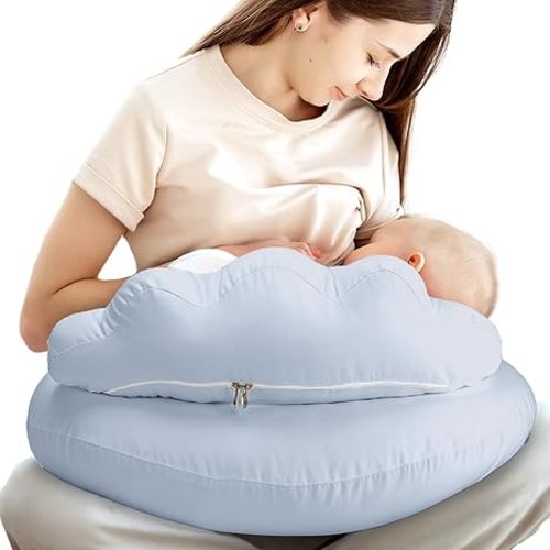 Nursing Pillow – Breastfeeding Pillows with Security Fence for Enhanced Support & Comfort – Removable Cotton Cover, Adjustable Waist Strap, Newborn Essentials Must Haves Baby Registry Search