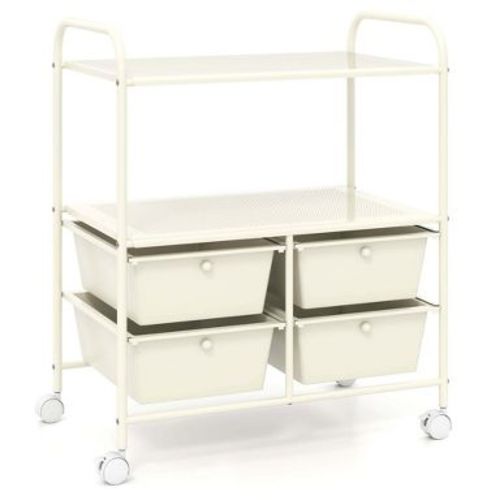 Costway Rolling Storage Cart with 4 Drawers & 2 Shelves Multipurpose Plastic Trolley on Wheels White