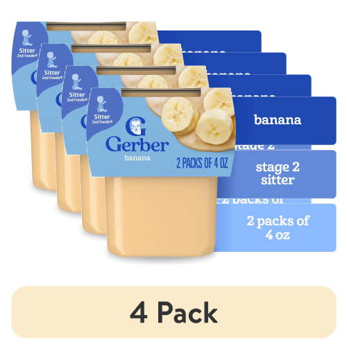 (4 pack) Gerber Stage 2 Baby Food, Banana Puree Tubs, Baby Puree, 2PK 8 oz
