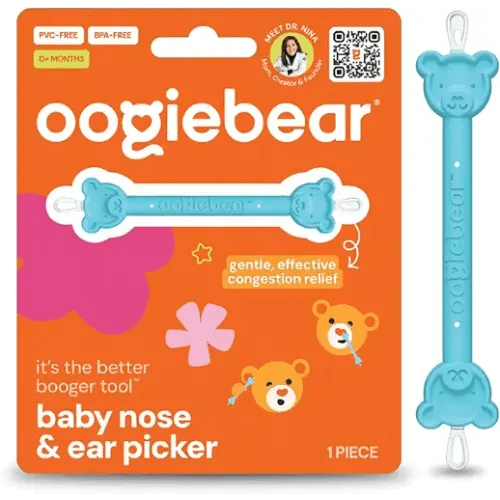 oogiebear Baby Nose & Ear Picker, Safe Booger Remover Tool, 1 Piece, Blue | Safe Dual-Ended Nose Cleaner & Ear Wax Remover for Newborns, Infants & Toddlers, BPA-Free, Patented, Baby Registy Essential