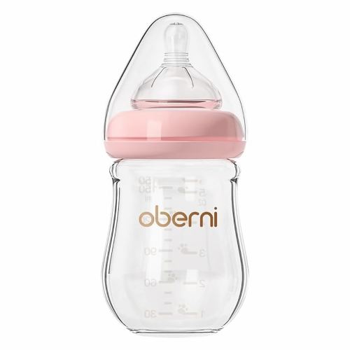 Glass Baby Bottles,Anti Colic Breastfeeding Bottle with Natural Response Nipple Size S,Wide Neck Slow Flow Baby Bottle for Baby,Newborn,Preemie 0-3 0-6 Month,BPA Free (Pink, 1 Pack, 5 Ounce)