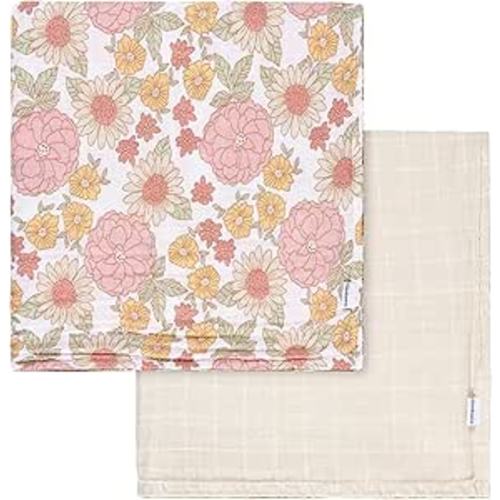 Gerber Baby Unisex 2-Pack Muslin Blanket, Retro Floral, One Size