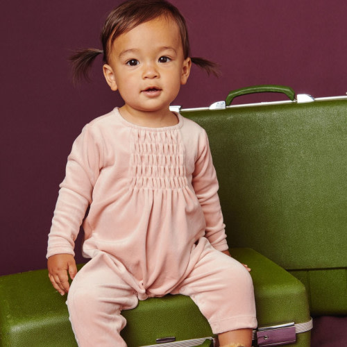 Tea Collection Velour Baby Romper - Dusty Coral, 6-9 M