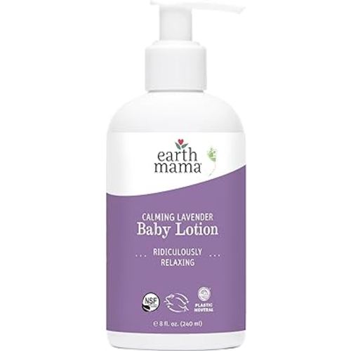 Earth Mama Calming Lavender Baby Lotion for Dry Skin, Calendula Cream for Newborn Skin Care, Organic Moisturizer for Children with Aloe Juice, Rooibos, & Shea Butter, Lavender Lotion, 8 Fl Oz