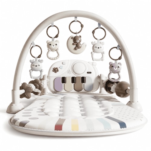 Eohemeral Baby Gym Play Mat with Kick and Play Piano, Tummy Time Mat with Music, Lights and 5 Detachable Toys, Neutral Beige, 0-12 Months