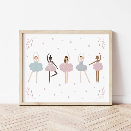 Ballerinas Art Print: Ballet Decor, Kids Room Decor, Girls Pink Bedroom Ballerina Poster