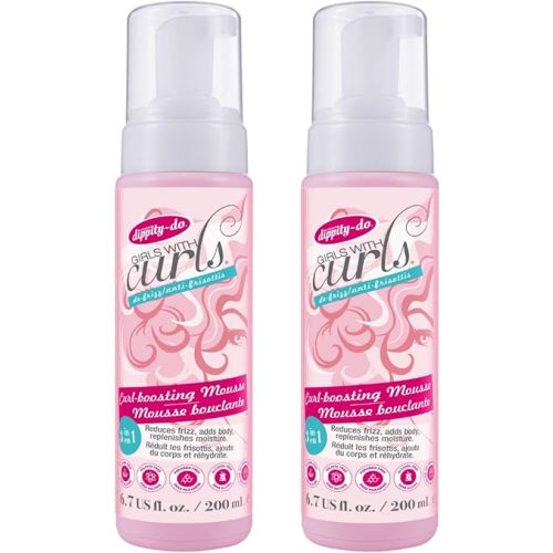 Dippity Do Girls With Curls Curl Enhancing Mousse, Light, 3-in-1 Defining Foaming Mousse for Curly Wavy Hair, Hibiscus, Olive Oil, Anti Frizz Bouncy Curls For Women, Air Dry, Alcohol Free, 2 Pack