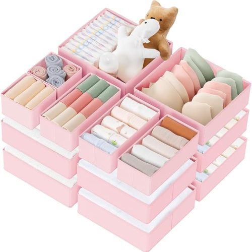 Drawer Organizer Clothes, 21 Pack Dresser Organizer for Baby Clothes, Underwear, Sock - Foldable Closet Organization and Storage Dividers Bins for Nursery, Bedroom (Pink)