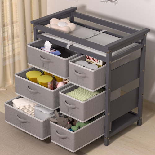 YUFU Baby Changing Table Diaper Changing Station with 6 Fabric Drawers Changing Pad