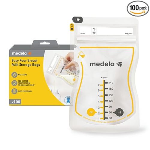 Medela Easy Pour Breastmilk Storage Bags 100 Count 7oz/210ml Disposable, Leakproof, Fast Freeze, Breast Milk Protection Recyclable & BPA Free