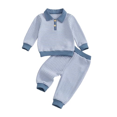 VISGOGO Baby Boy Clothes Toddler Fall Winter Outfit Sweater Toddler Boy Striped Clothes 6 12 18 Months 2 3T 4T Pant Set