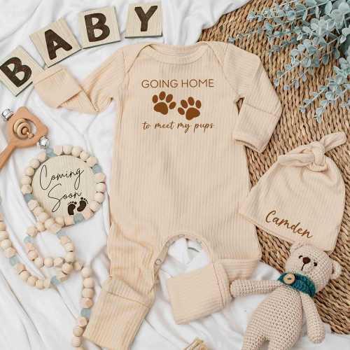 Going Home to Meet My Pups Bodysuit, Newborn Outfit for Dog Lovers, Newborn Coming Home Outfit, Baby Shower Gift, Cute Dog Baby Gift