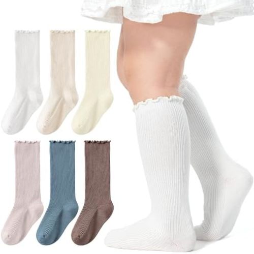 HONGTEYA 6 Pairs Baby Knee High Socks Soft Elastic Ruffled Tube Socks Warm Infant Toddler Baby Girl Socks