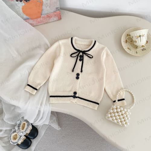 Baby Toddler Girl Knit Bow Cardigan/Black Pants/Stripe Pants