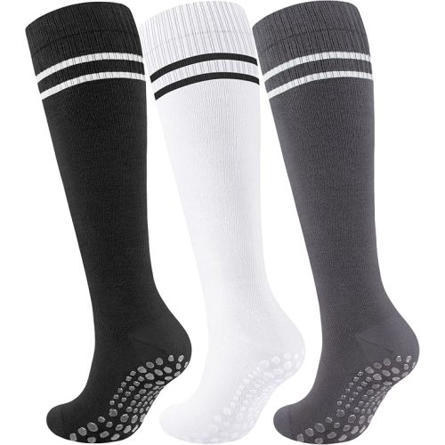 Cotton Compression Socks Women&Men with Grips Non Slip 15-20mmHg Knee High Graduated Sock for Nurse, Pregnancy, Yoga