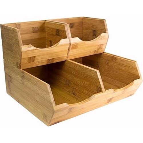 HOMESTEAD Bamboo Pantry Storage Bins - Stackable Baskets, Potato and Onion Storage for Pantry Organization, Set 3 Pieces