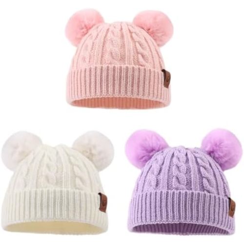 PESAAT Warm Toddler Girl Beanie Knit Winter Hats for Kids Twist Baby Boys Girls Hat 1-4 Years
