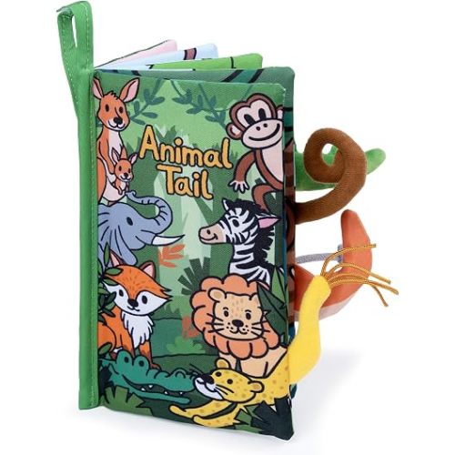 HECCEI Baby Books Toys Crinkle Books for Babies - Soft Cloth Baby Book 0-6 Months Baby Shower Newborn Gifts for Boys Girls 6-12 Months, Infant Car Seat Toys Tummy Time Sensory Book, Jungle Tails