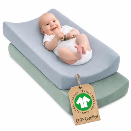 Plush Organic Changing Pad Covers Boy,Girl - GOTS 100% Certified Organic Cotton Changing Table Pad Cover, Baby Nursery Diaper Changing Pad Sheets,Table Contour Cover