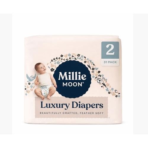 Millie Moon Luxury Disposable Baby Diapers Size 2 (31 Count), Ultra Soft Comfort, Absorbent Core for Day & Night Use, Wetness Indicator, Gentle Materials, Secure Fit